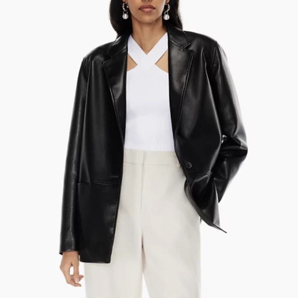Aritzia Babaton Logan Faux Leather Jacket Blazer Black Sz Large - Picture 2 of 13